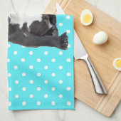 Schattigee Franse Bulldog Puppy Blauwe Polka Dots Theedoek (Quarter Fold)