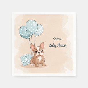 Schattigee Franse Bulldog Puppy Blue Balloon Baby Servet