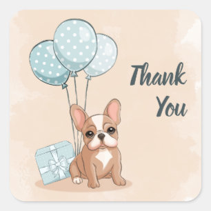 Schattigee Franse Bulldog Puppy Blue Balloon Baby  Vierkante Sticker