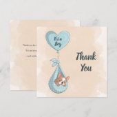 Schattigee Franse Bulldog Puppy Blue Heart Baby sh Bedankkaart (Voorkant / Achterkant)