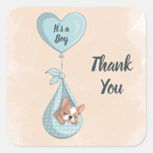 Schattigee Franse Bulldog Puppy Blue Heart Baby sh Vierkante Sticker