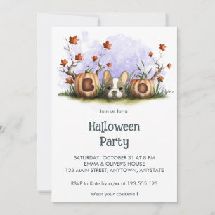 Schattigee Franse Bulldog Puppy Halloween Party Kaart