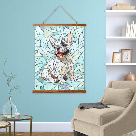 Schattigee Franse Bulldog Puppy - pastelmozaïek Hangend Wandkleed