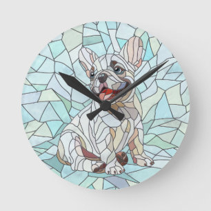 Schattigee Franse Bulldog Puppy - pastelmozaïek Ronde Klok