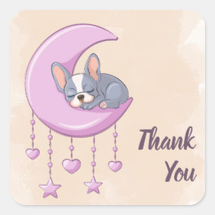 Schattigee Franse Bulldog Puppy Roze Maan Baby sho Vierkante Sticker