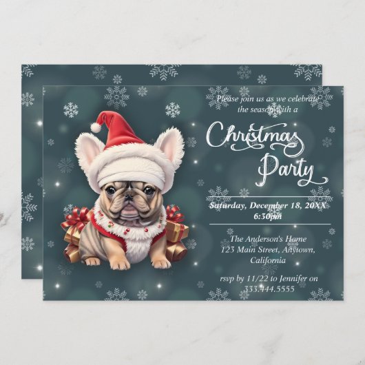 Schattigee Franse Bulldog Qanta Pet Kerstfeest Kaart (Voorkant / Achterkant)