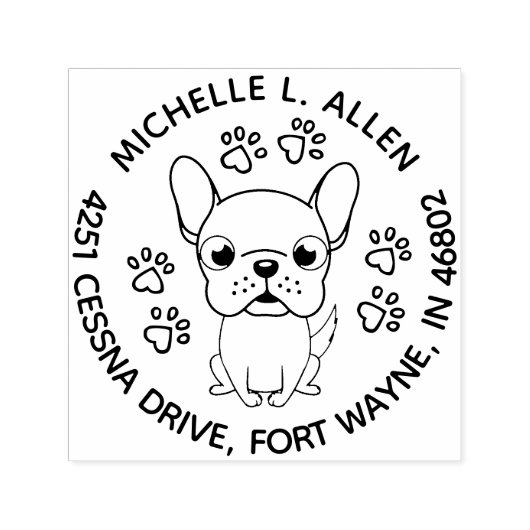 Schattigee Franse Bulldog Round Retour Adres Stamp Zelfinktende Stempel (Design)