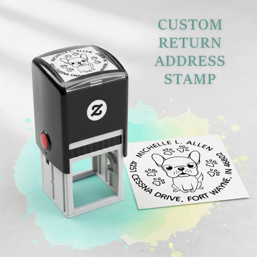 Schattigee Franse Bulldog Round Retour Adres Stamp Zelfinktende Stempel