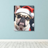 Schattigee Franse Bulldog Santa Christmas Holiday  Canvas Afdruk (Insitu (Houten vloer))