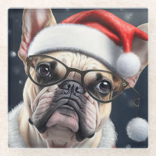 Schattigee Franse Bulldog Santa Christmas Holiday  Glazen Onderzetter