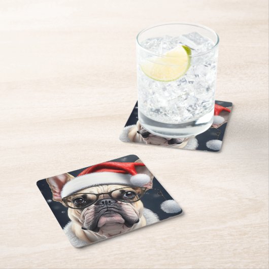 Schattigee Franse Bulldog Santa Christmas Holiday  Kartonnen Onderzetters (Insitu)