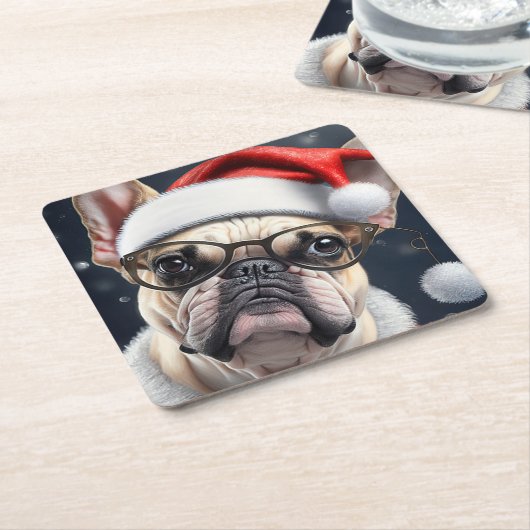 Schattigee Franse Bulldog Santa Christmas Holiday  Kartonnen Onderzetters (Schuin)