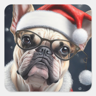 Schattigee Franse Bulldog Santa Christmas Holiday  Vierkante Sticker
