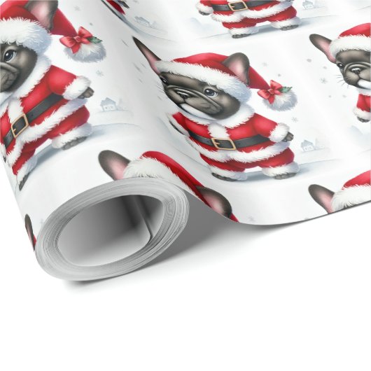 Schattigee Franse Bulldog Santa Claus Christmas Cadeaupapier (Rol Hoek)