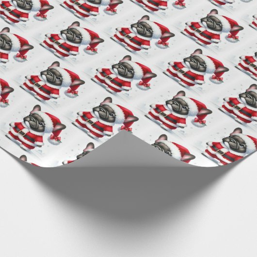 Schattigee Franse Bulldog Santa Claus Christmas Cadeaupapier (Hoek)