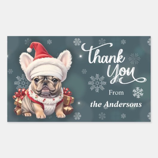 Schattigee Franse Bulldog Santa Hat Dank u Kerstmi Rechthoekige Sticker (Voorkant)