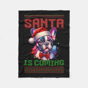 Schattigee Franse Bulldog Santa Hat Ugly Christmas Fleece Deken
