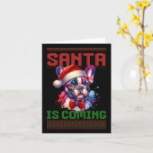 Schattigee Franse Bulldog Santa Hat Ugly Christmas Kaart (Gele Bloem)