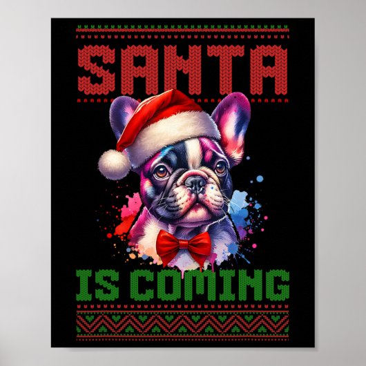 Schattigee Franse Bulldog Santa Hat Ugly Christmas Poster (Voorkant)