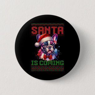 Schattigee Franse Bulldog Santa Hat Ugly Christmas Ronde Button 5,7 Cm