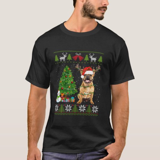 Schattigee Franse Bulldog Santa Hat Ugly Sweater X T-shirt (Voorkant)