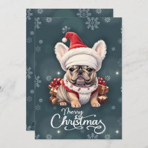 Schattigee Franse Bulldog Santa Hat Vrolijk Kerstf Feestdagenkaart