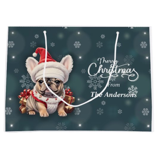 Schattigee Franse Bulldog Santa Hat Vrolijk Kerstf Groot Cadeauzakje (Voorkant)