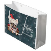 Schattigee Franse Bulldog Santa Hat Vrolijk Kerstf Groot Cadeauzakje (Voorkant Gekanteld)