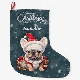 Schattigee Franse Bulldog Santa Hat Vrolijk Kerstf Grote Kerstsok
