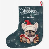Schattigee Franse Bulldog Santa Hat Vrolijk Kerstf Grote Kerstsok (Achterkant)