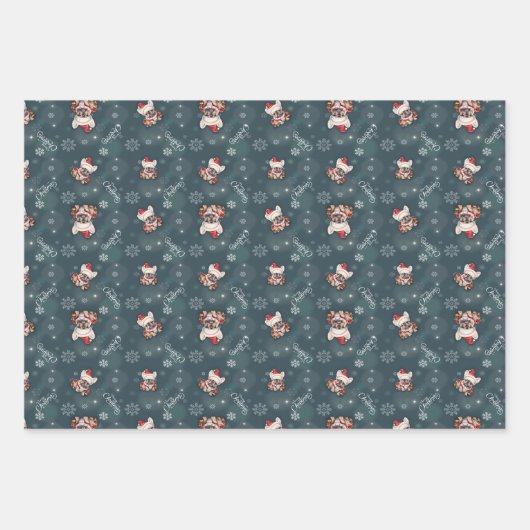 Schattigee Franse Bulldog Santa Hat Vrolijk Kerstf Inpakpapier Vel (Voorkant 3)