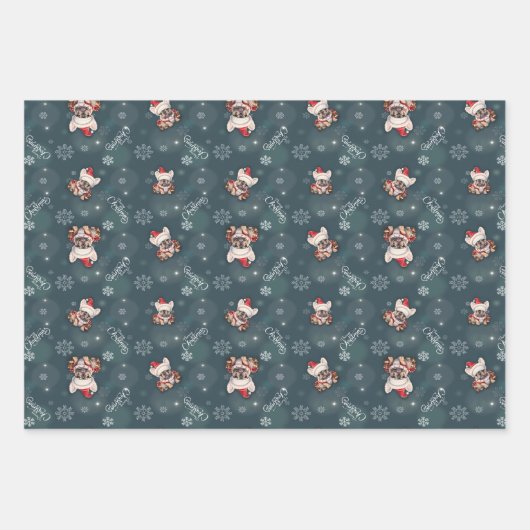 Schattigee Franse Bulldog Santa Hat Vrolijk Kerstf Inpakpapier Vel (Voorkant 2)