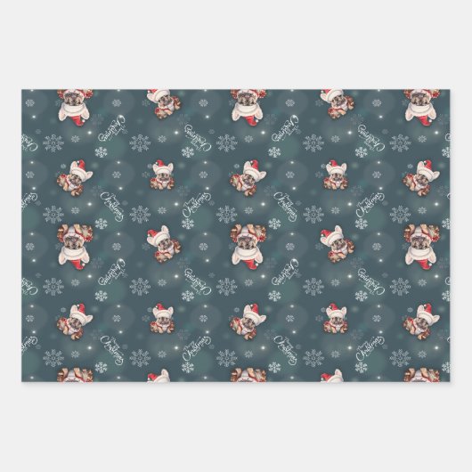 Schattigee Franse Bulldog Santa Hat Vrolijk Kerstf Inpakpapier Vel (Voorkant)