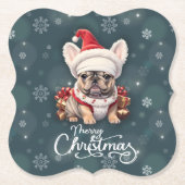 Schattigee Franse Bulldog Santa Hat Vrolijk Kerstf Kartonnen Onderzetters (Voorkant)