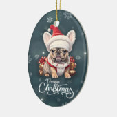 Schattigee Franse Bulldog Santa Hat Vrolijk Kerstf Keramisch Ornament (Links)