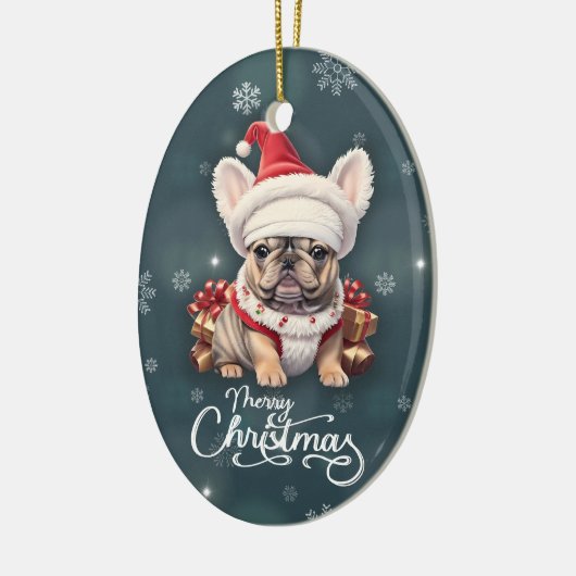 Schattigee Franse Bulldog Santa Hat Vrolijk Kerstf Keramisch Ornament (Links)