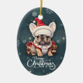 Schattigee Franse Bulldog Santa Hat Vrolijk Kerstf Keramisch Ornament (Voorkant)