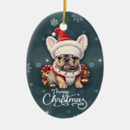 Schattigee Franse Bulldog Santa Hat Vrolijk Kerstf Keramisch Ornament