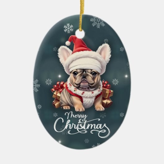 Schattigee Franse Bulldog Santa Hat Vrolijk Kerstf Keramisch Ornament (Voorkant)