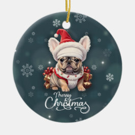 Schattigee Franse Bulldog Santa Hat Vrolijk Kerstf Keramisch Ornament