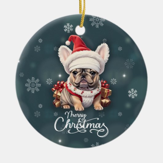 Schattigee Franse Bulldog Santa Hat Vrolijk Kerstf Keramisch Ornament (Voorkant)