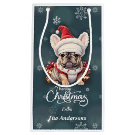 Schattigee Franse Bulldog Santa Hat Vrolijk Kerstf Klein Cadeauzakje