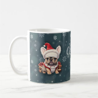 Schattigee Franse Bulldog Santa Hat Vrolijk Kerstf Koffiemok