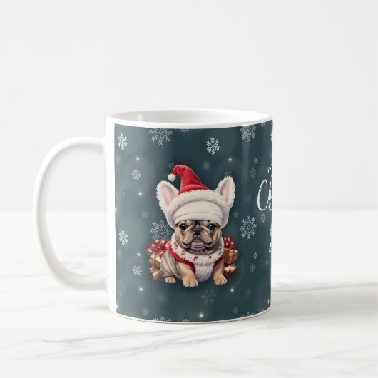 Schattigee Franse Bulldog Santa Hat Vrolijk Kerstf Koffiemok (Links)
