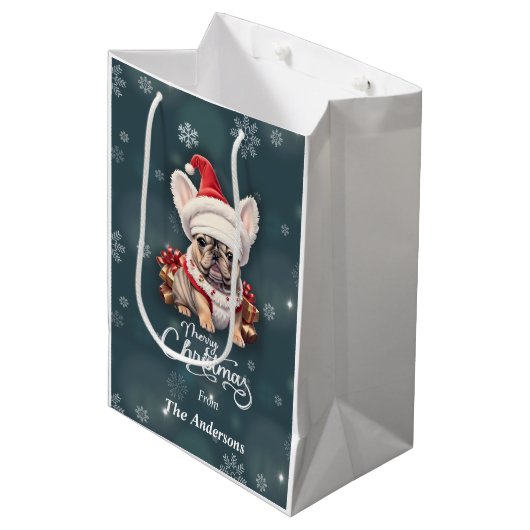 Schattigee Franse Bulldog Santa Hat Vrolijk Kerstf Medium Cadeauzakje (Voorkant Gekanteld)