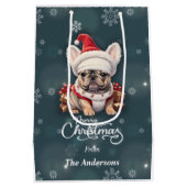 Schattigee Franse Bulldog Santa Hat Vrolijk Kerstf Medium Cadeauzakje (Achterkant)