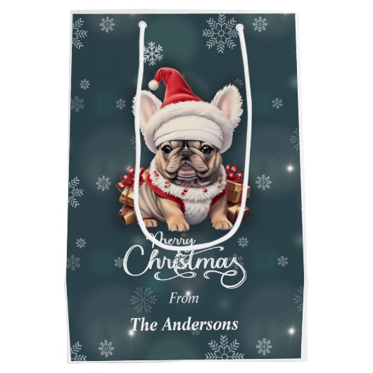 Schattigee Franse Bulldog Santa Hat Vrolijk Kerstf Medium Cadeauzakje (Achterkant)