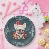 Schattigee Franse Bulldog Santa Hat Vrolijk Kerstf Papieren Bordje (Feest)
