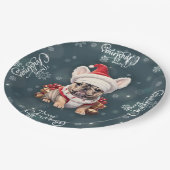 Schattigee Franse Bulldog Santa Hat Vrolijk Kerstf Papieren Bordje (Gekanteld)