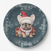 Schattigee Franse Bulldog Santa Hat Vrolijk Kerstf Papieren Bordje (Voorkant)